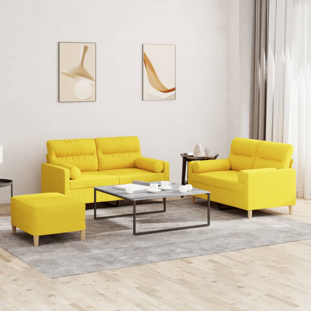 3-tlg. Sofagarnitur mit Kissen Creme Stoff