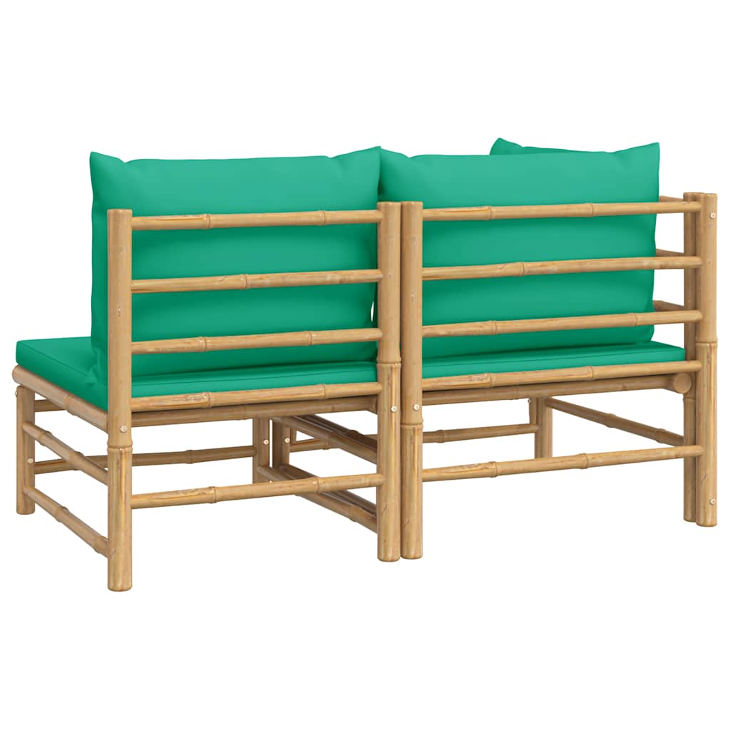 3-tlg. Garten-Lounge-Set mit Hellgrauen Kissen Bambus