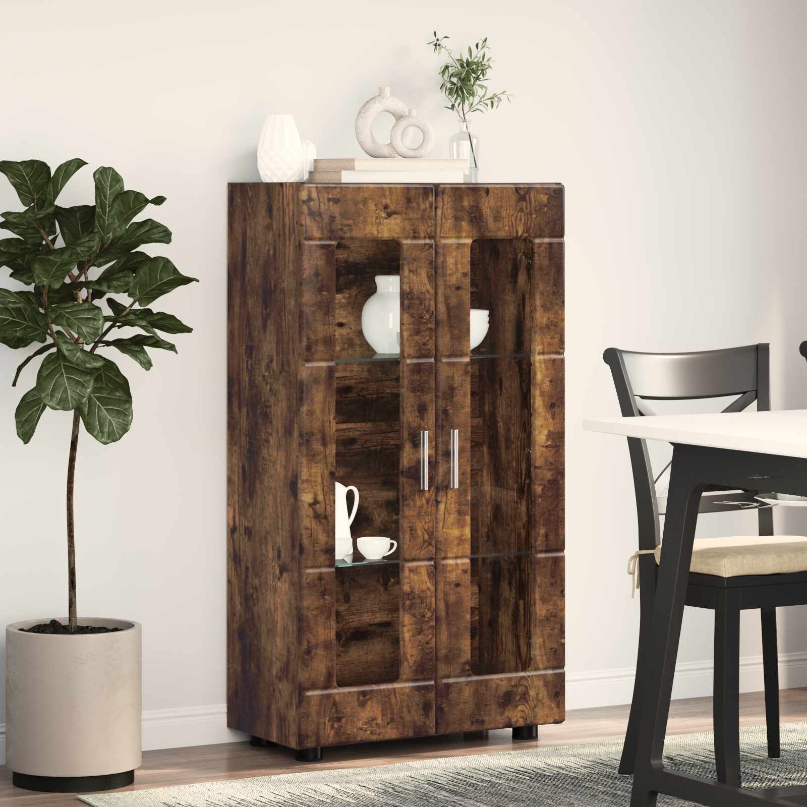 Highboard mit Regal FLORIN Weiß 60 x 35 x 182 cm Holzwerkstoff