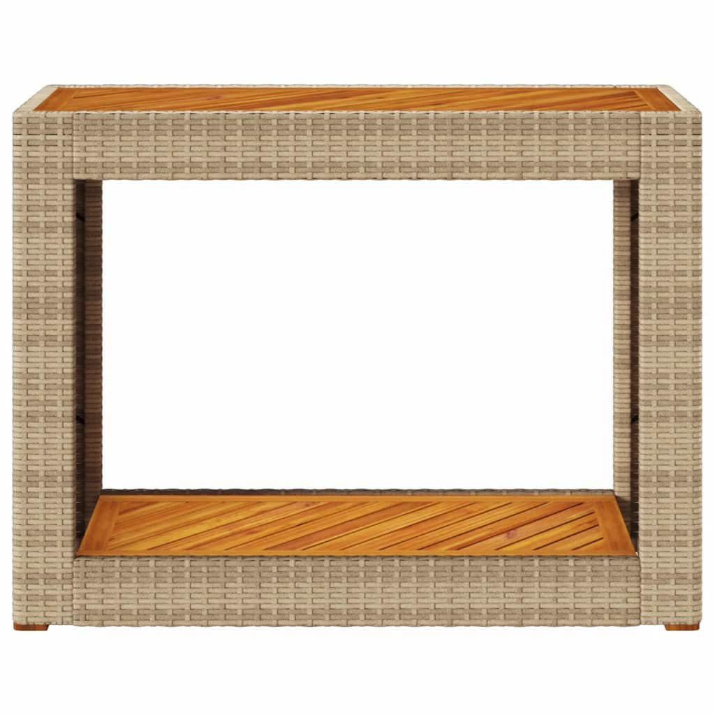 Garten-Beistelltisch mit Holzplatte Schwarz Poly Rattan