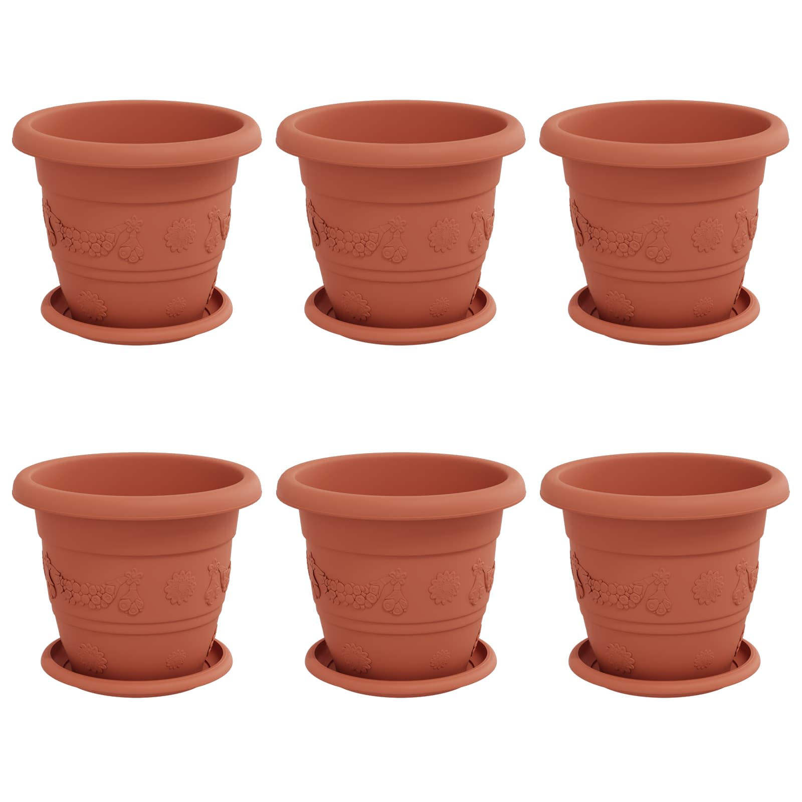 Blumentöpfe 6 pcs Ziegelrot Ø 22 x 18 cm Kunststoff
