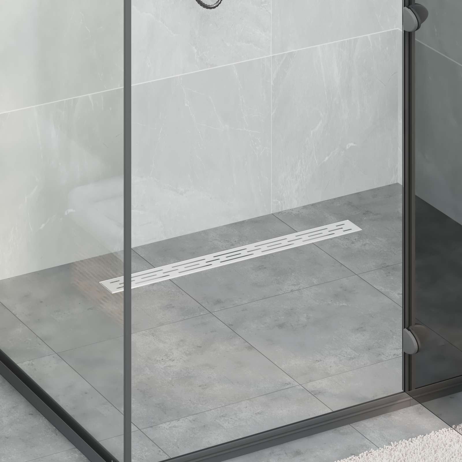 Duschabfluss mit Glasabdeckung Schwarz 50 cm Edelstahl 304