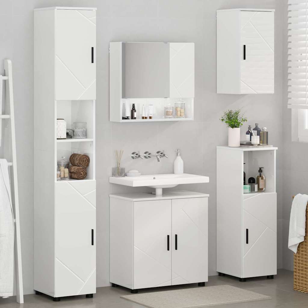 Badezimmermöbel-Set mit Tür 5 pcs Weiß Holzwerkstoff & Metall