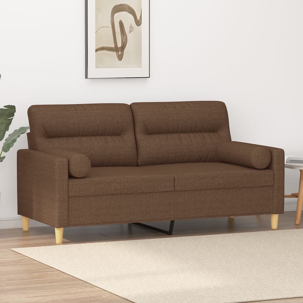 2-Sitzer-Sofa mit Zierkissen Braun 120 cm Stoff