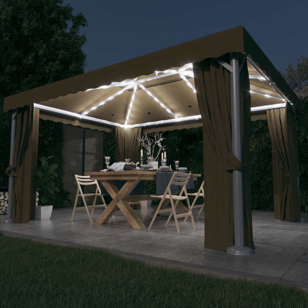 Pavillon mit Vorhängen & LED-Lichterkette 3x3 m Cremeweiß