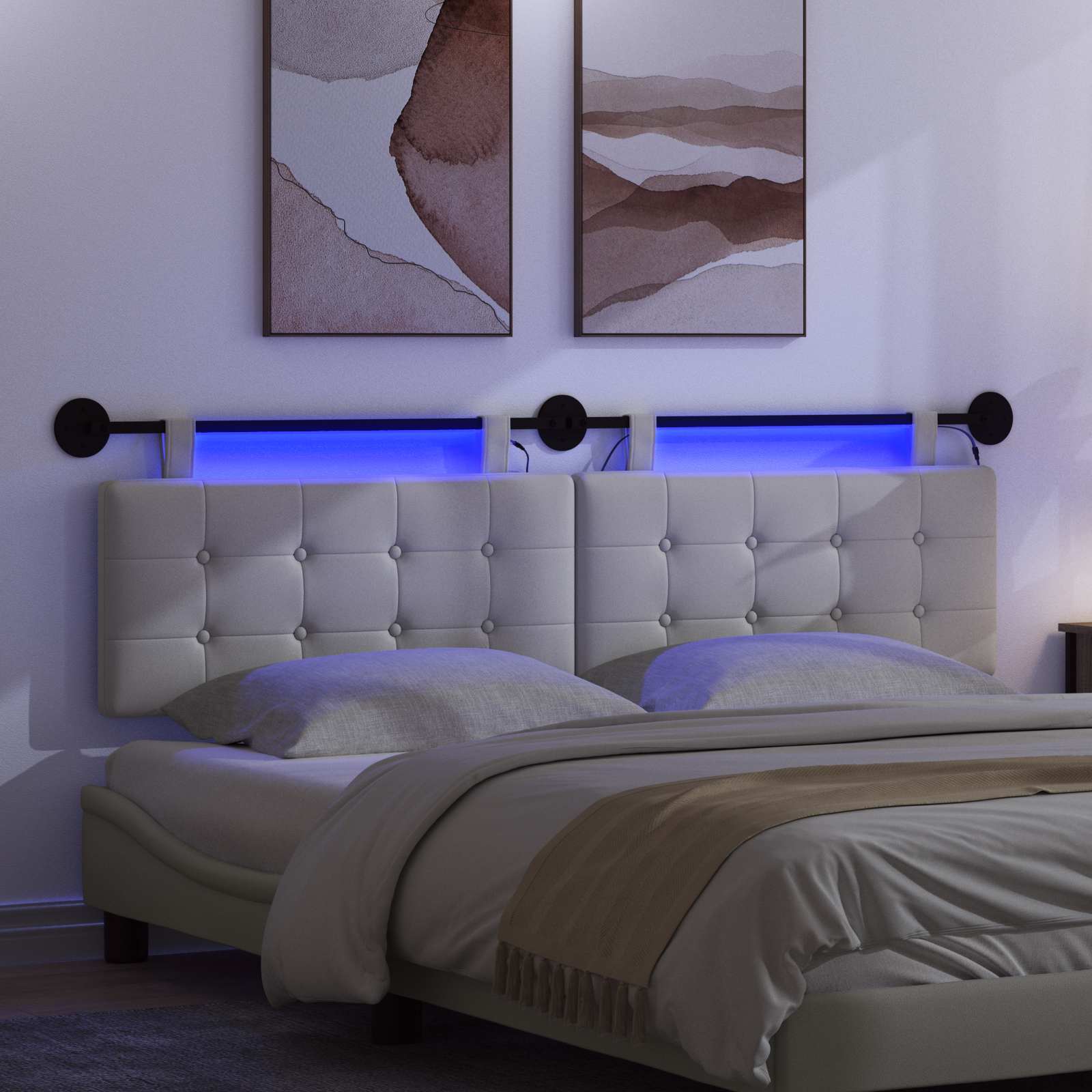 Hängendes Kopfteil Mit LED Licht Creme Kunstleder