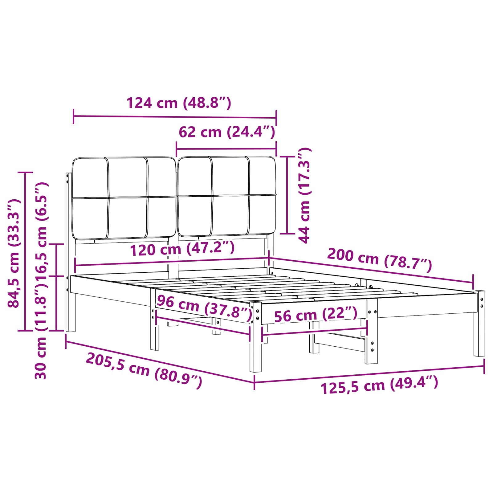 Bettgestell mit gepolstertem Kopfteil Hellgrau 200 x 200 cm