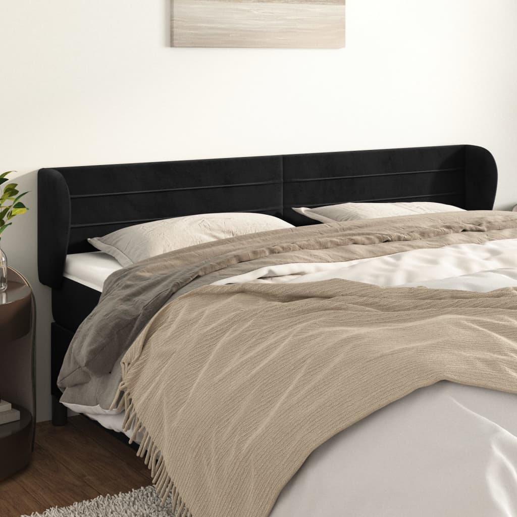 Kopfteil mit Ohren Dunkelblau 203x23x118/128 cm Samt