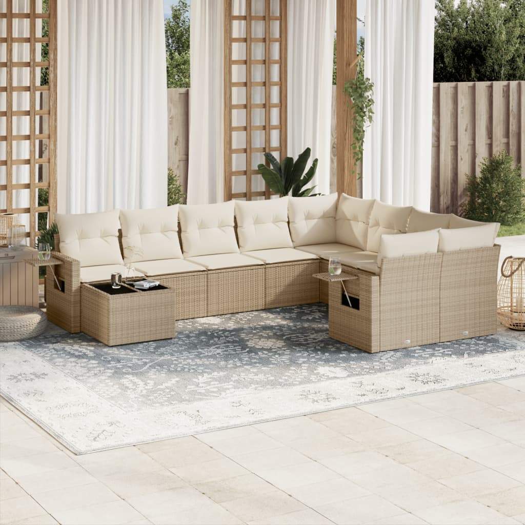 10-tlg. Garten-Sofagarnitur mit Kissen Schwarz Poly Rattan