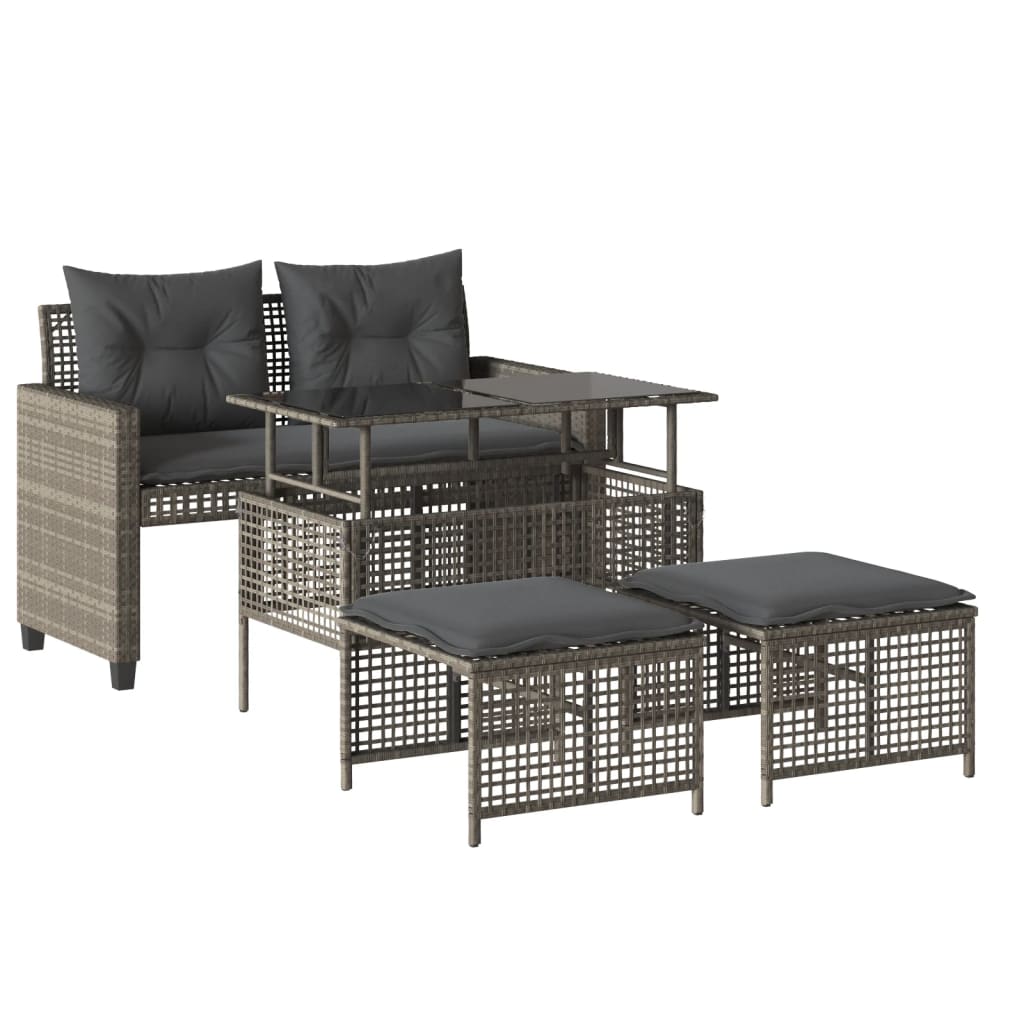 4-tlg. Garten-Sofagarnitur mit Kissen Schwarz Poly Rattan Glas