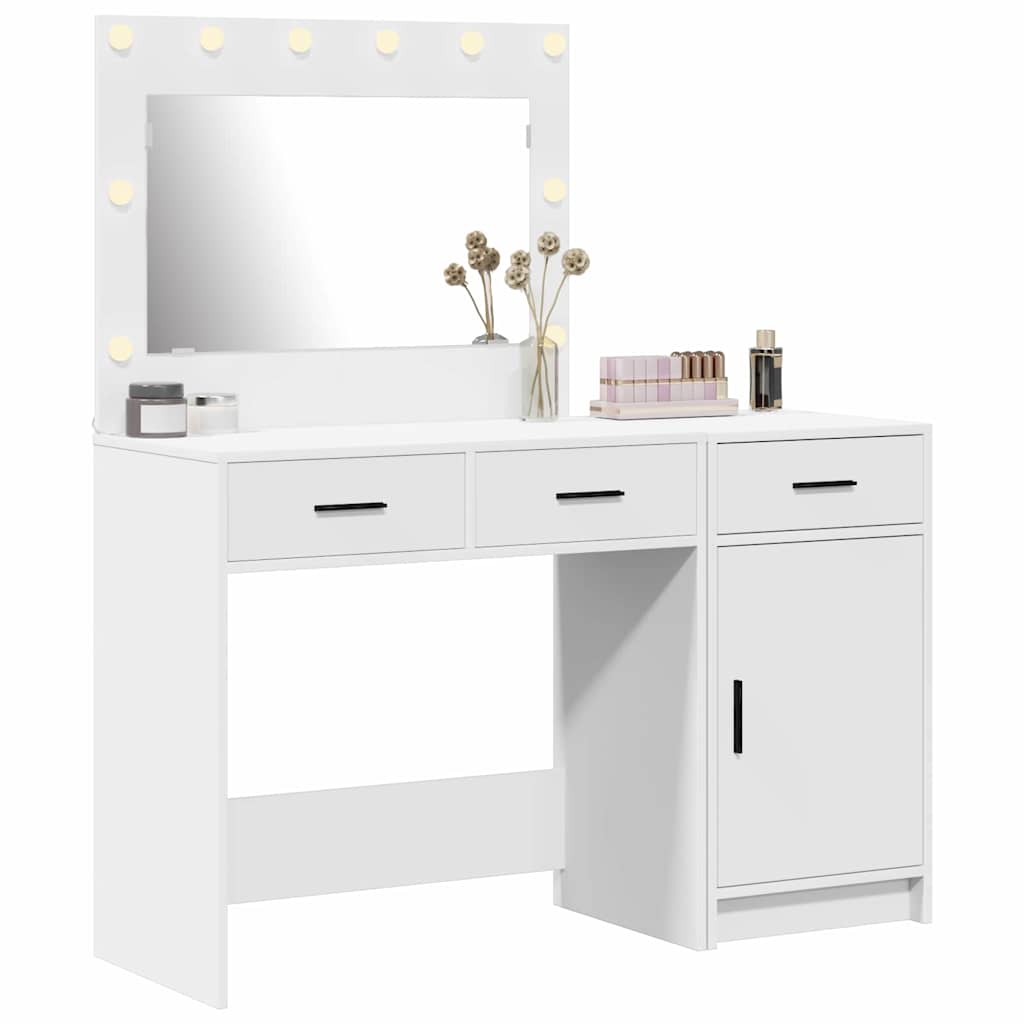 Schminktisch mit Spiegelbeleuchtung 2 pcs Weiß Holzwerkstoff