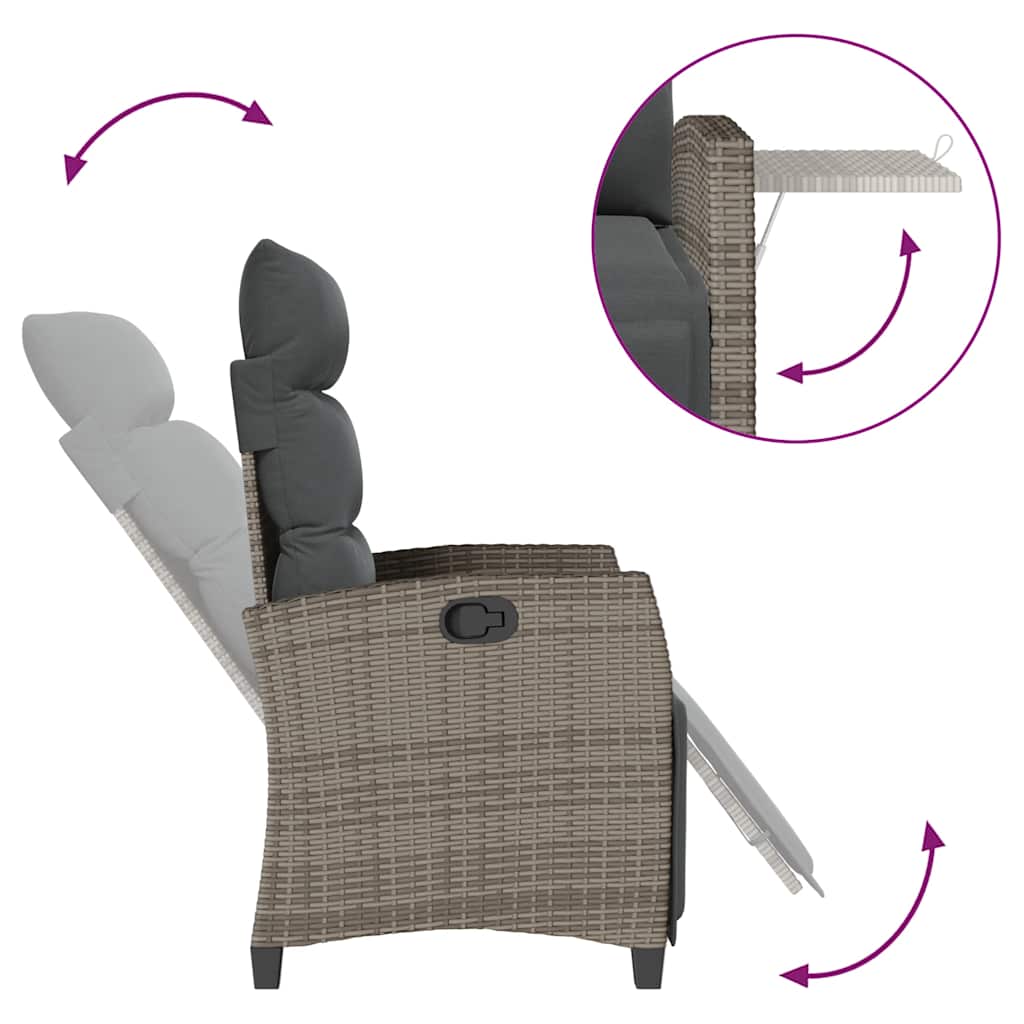 Gartensessel mit Beistelltisch Verstellbar Schwarz Poly Rattan