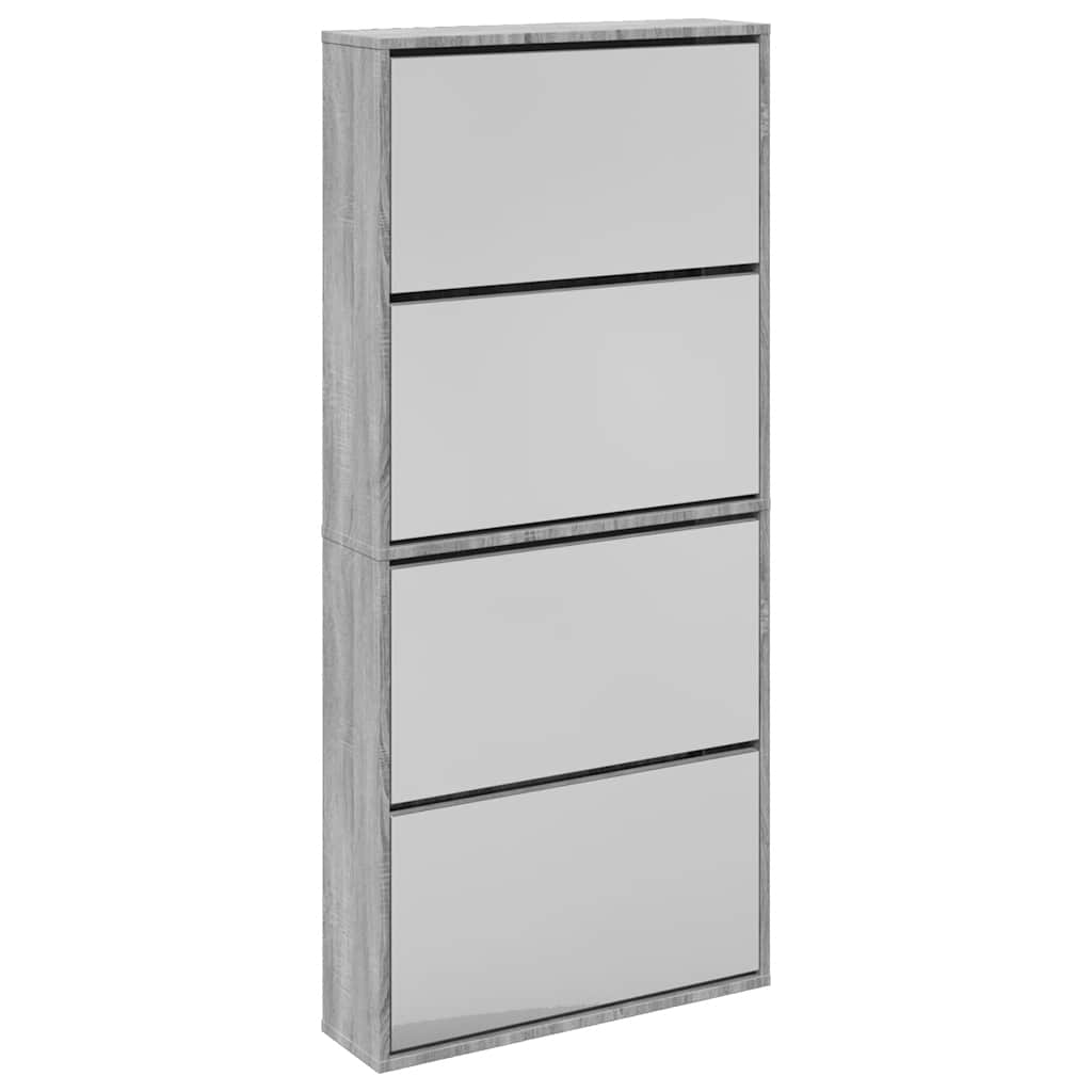 Schuhschrank mit 4 Fächern Spiegel Eiche 63×17×134 cm