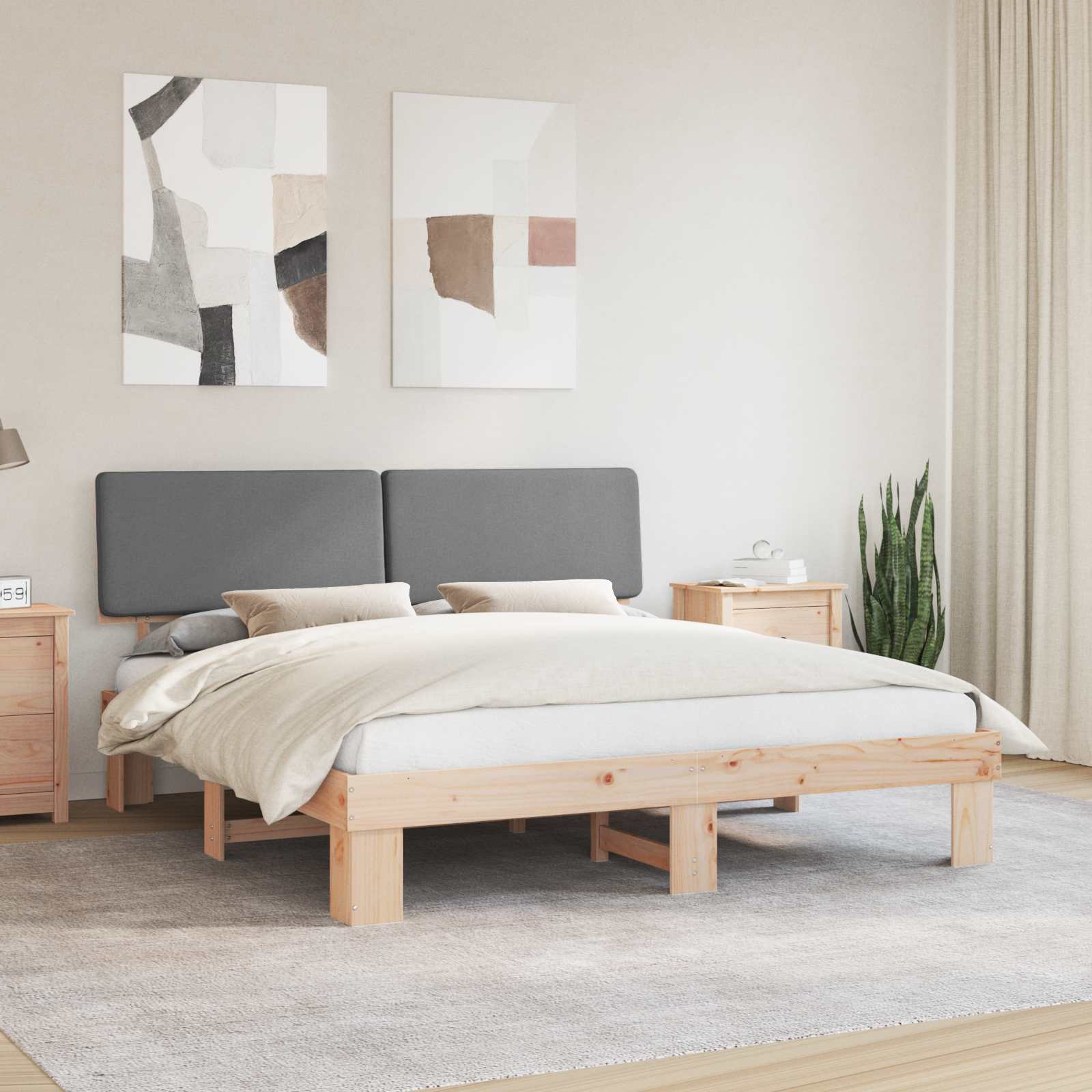 Bettgestell mit gepolstertem Kopfteil Hellgrau 200 x 200 cm