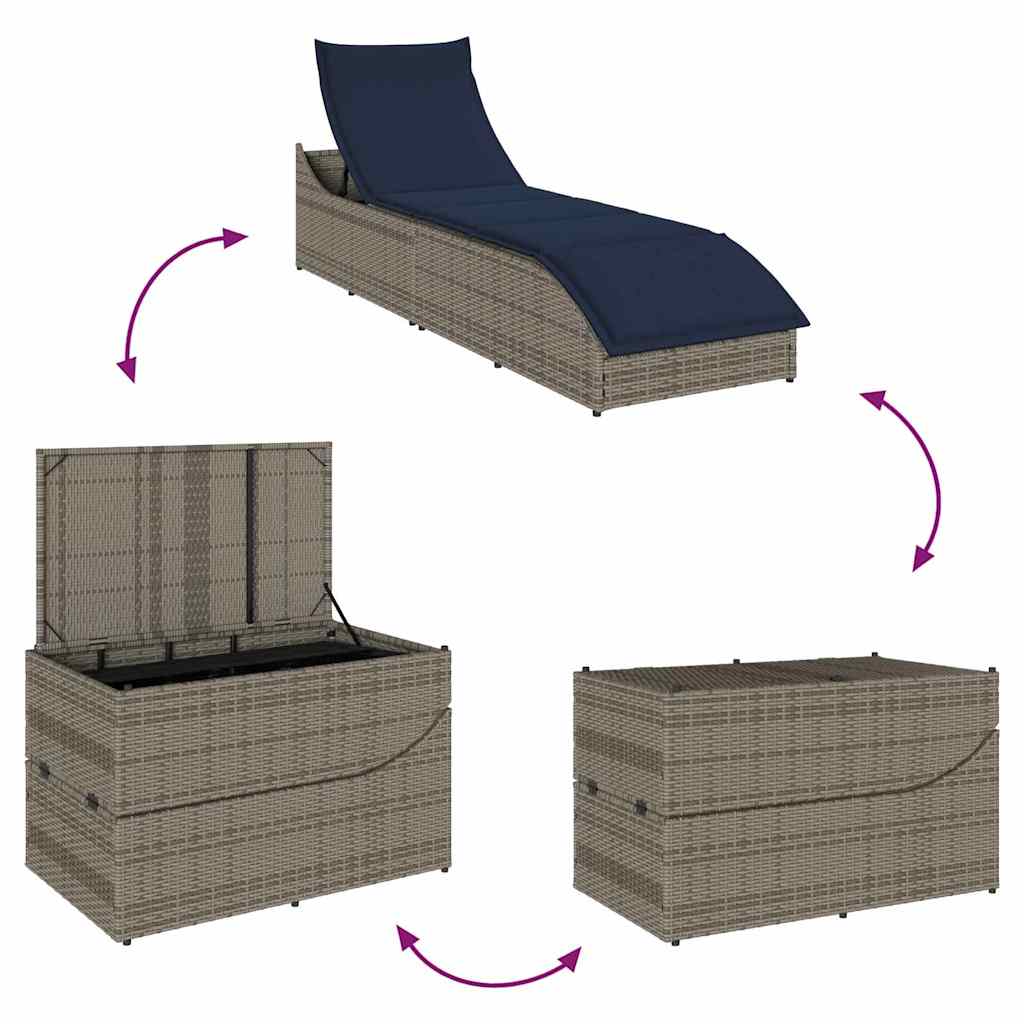 Klappliege mit Auflage und Stauraum Schwarz Poly-Rattan