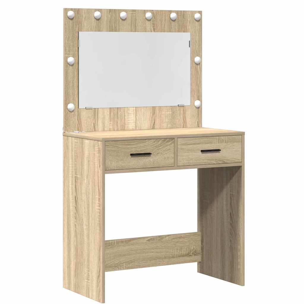 Schminktisch mit Spiegelbeleuchtung 3 pcs Weiß Holzwerkstoff