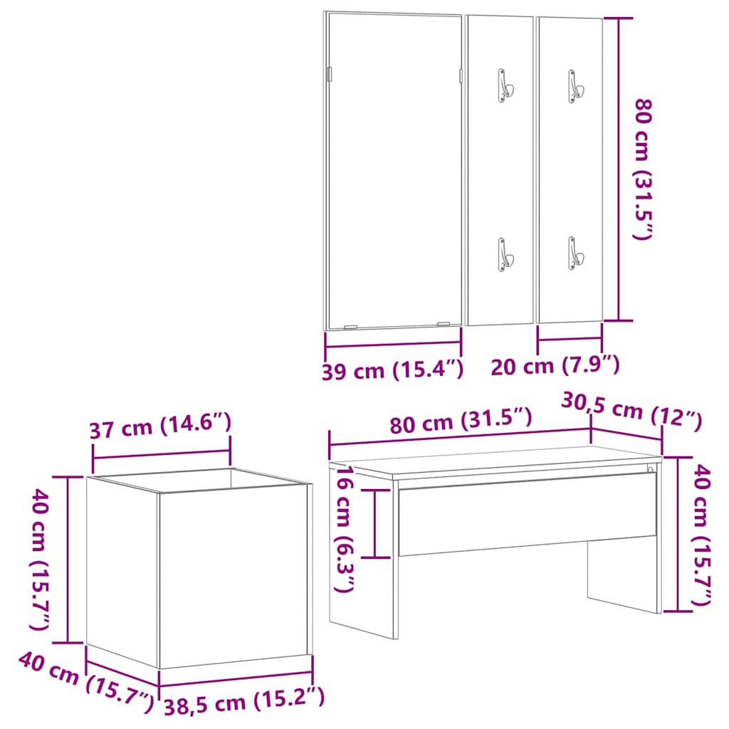Garderoben-Set Weiß Holzwerkstoff