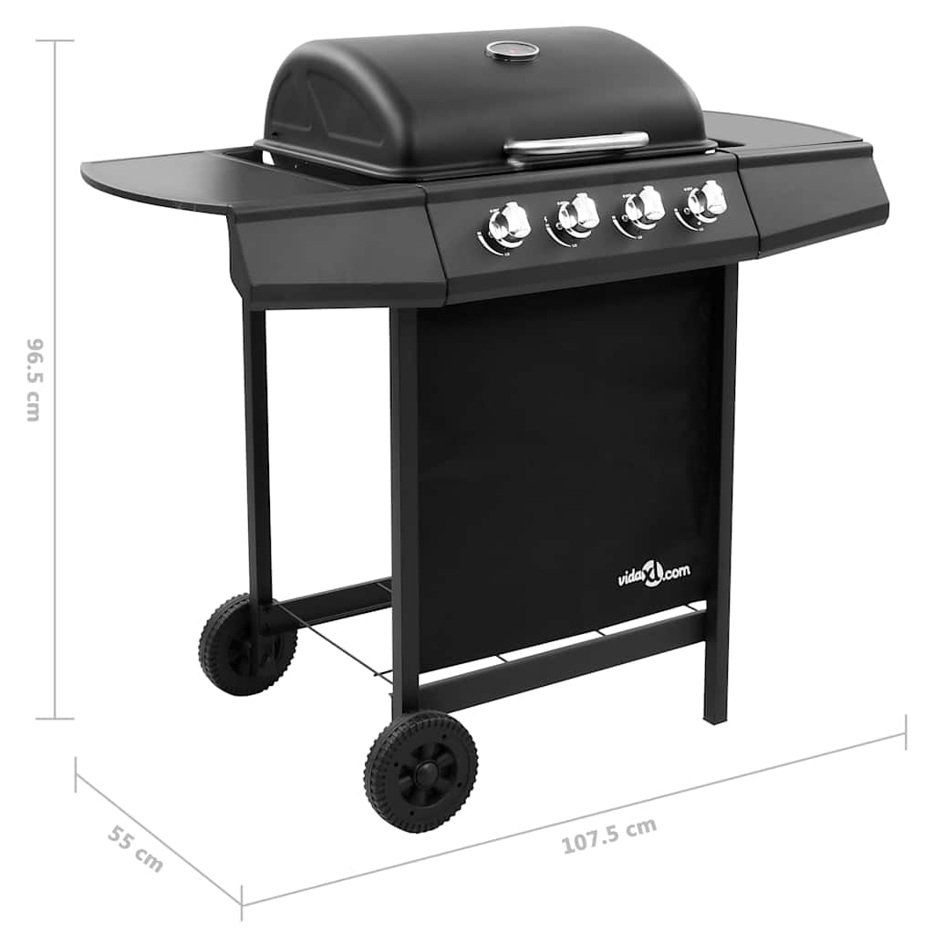 Gasgrill mit 4 Flammen Schwarz und Silbern