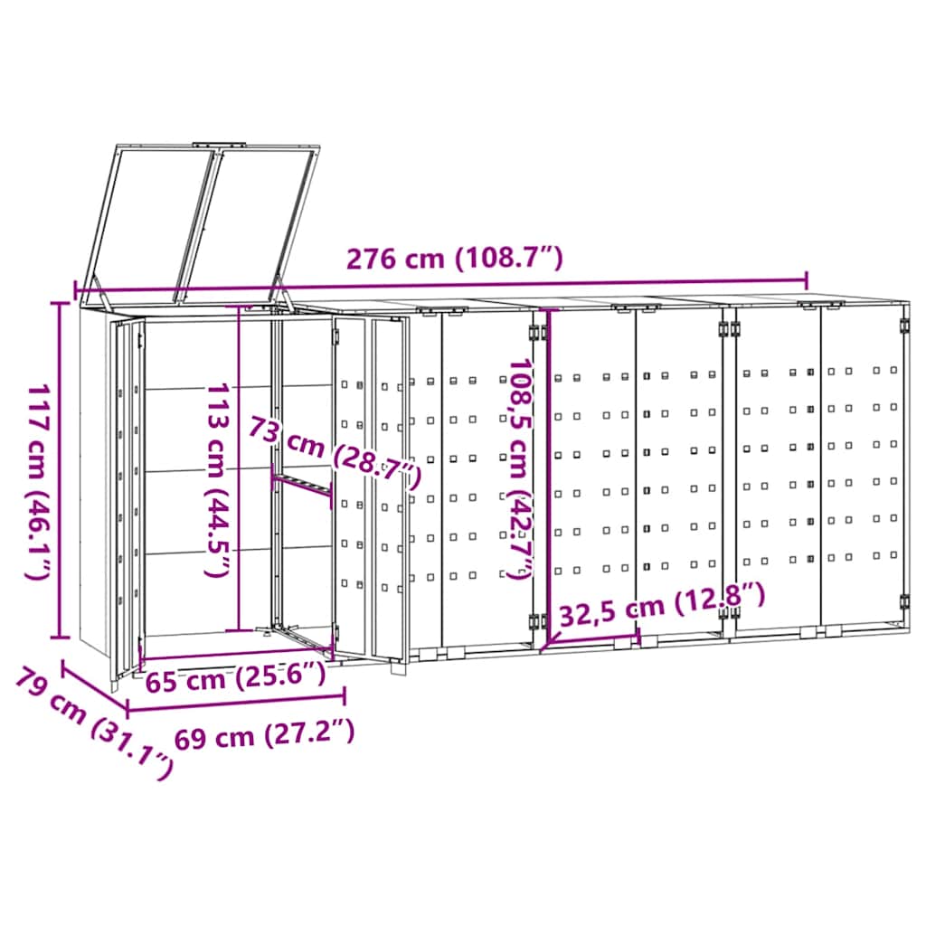 Mülltonnenbox für 2 Tonnen Schwarz 138x79x117 cm Stahl