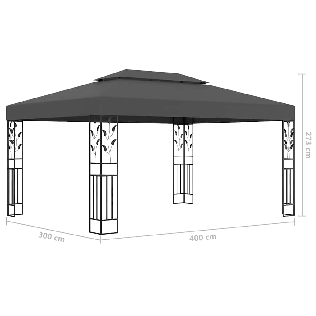 Pavillon mit Doppeldach & LED-Lichterkette 3x4 m Weiß