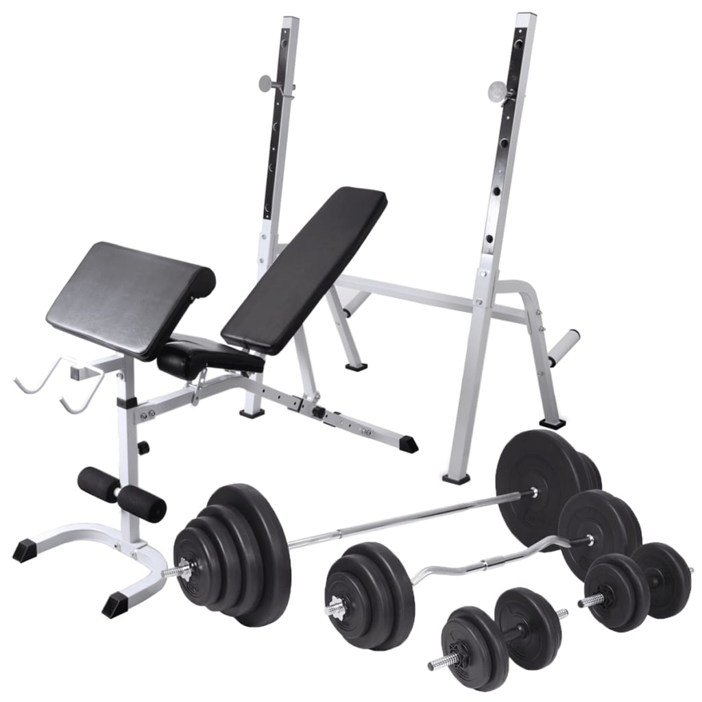 Hantelbank mit Ablage, Langhantel und Kurzhantel Set 60,5 kg