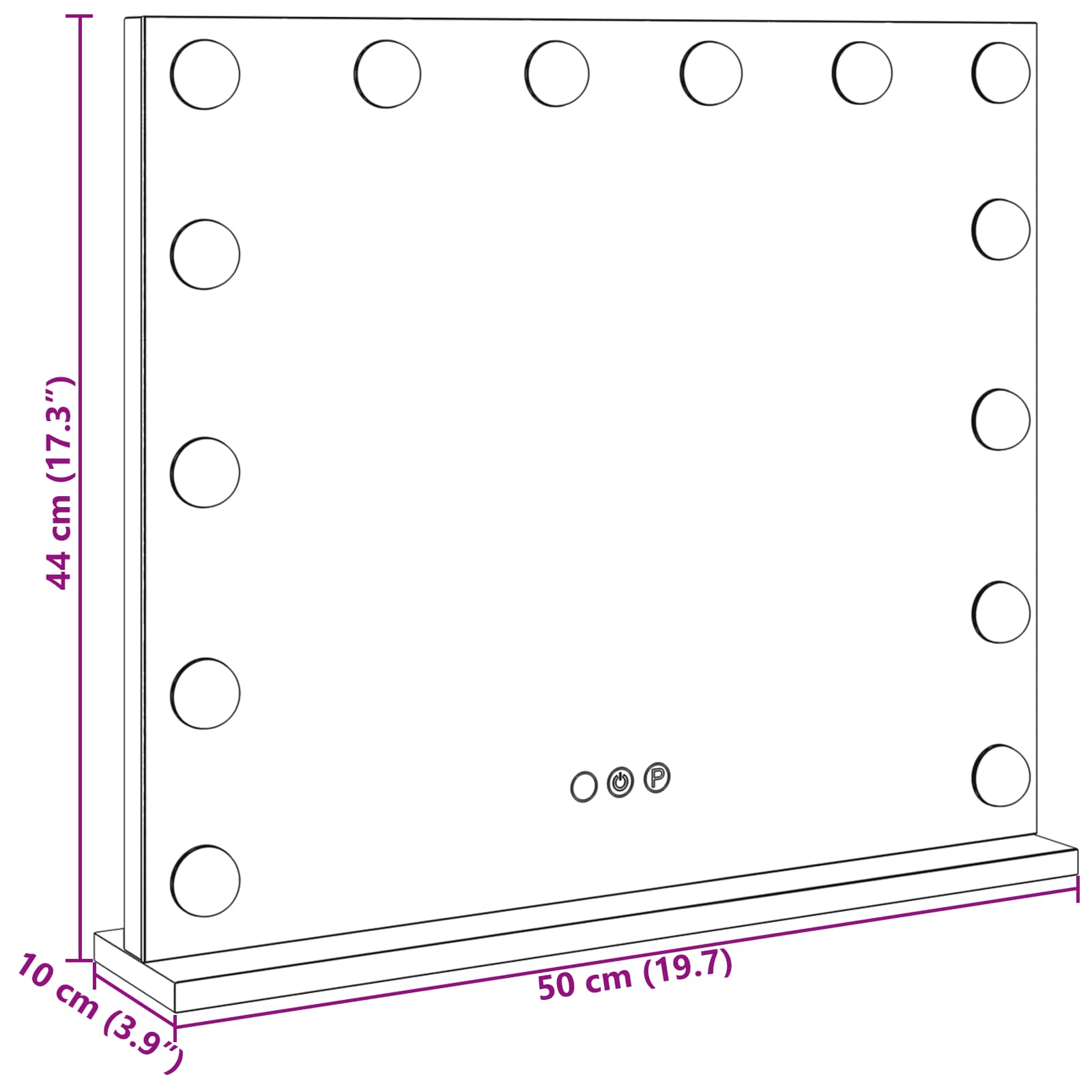 LED Schminkspiegel Weiß 44 x 10 x 53 cm Glas und Stahl