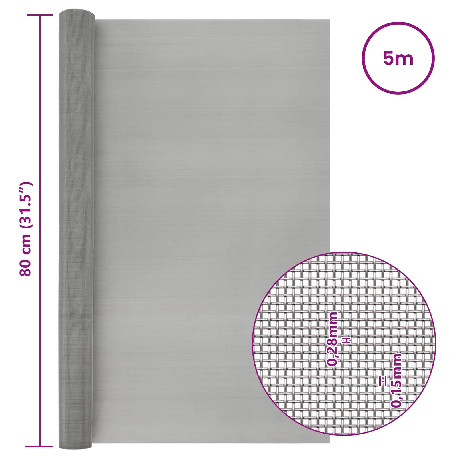 Mesh Bildschirm 20 x 500 cm 20 Mesh Edelstahl 201 Silber