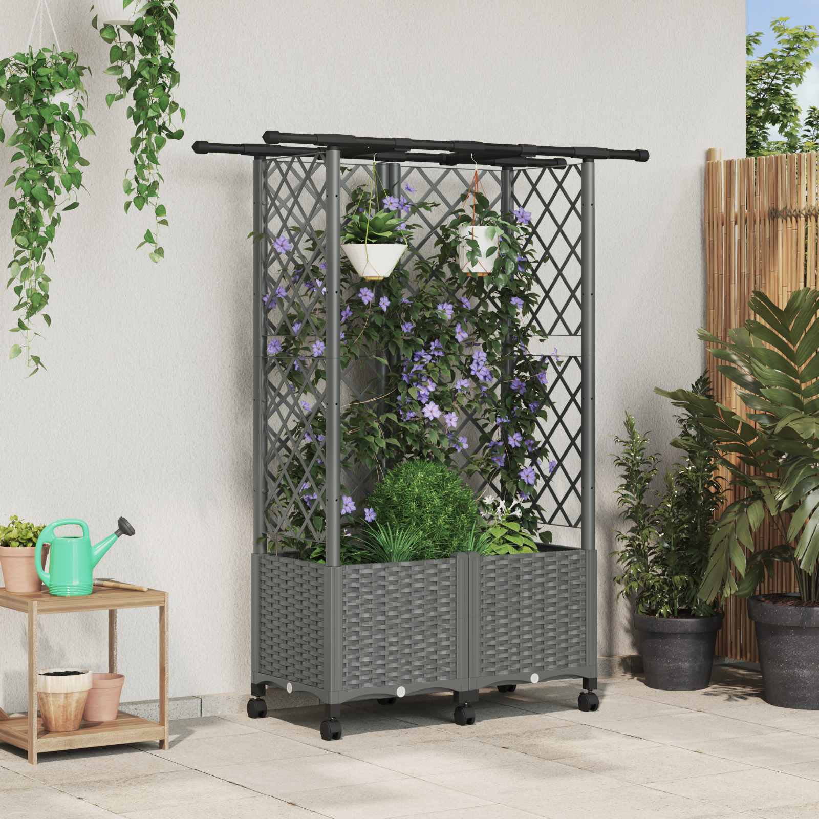 Hochbeet mit Rankgitter und Dach Braun 124 x 40 x 123 cm PP