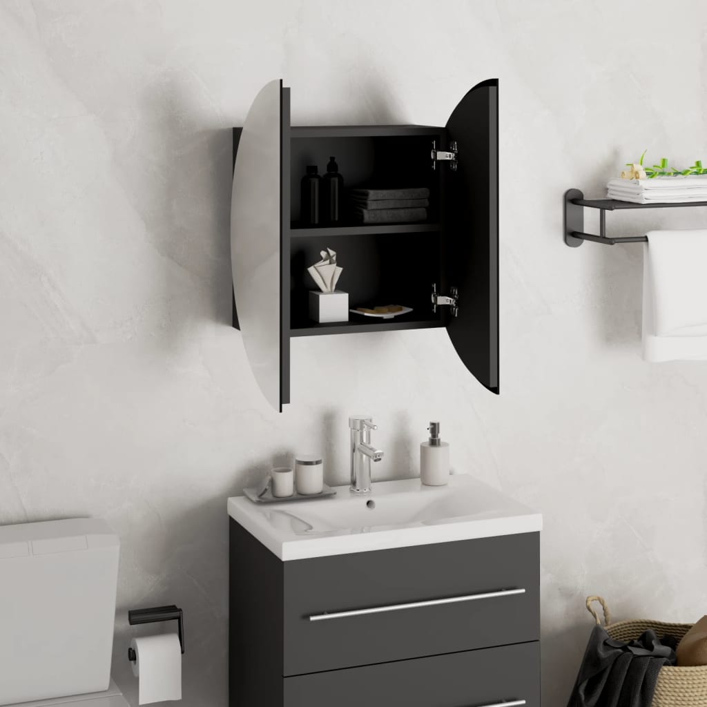 Badezimmerschrank mit Rundem Spiegel & LED Weiß 40x40x17,5 cm