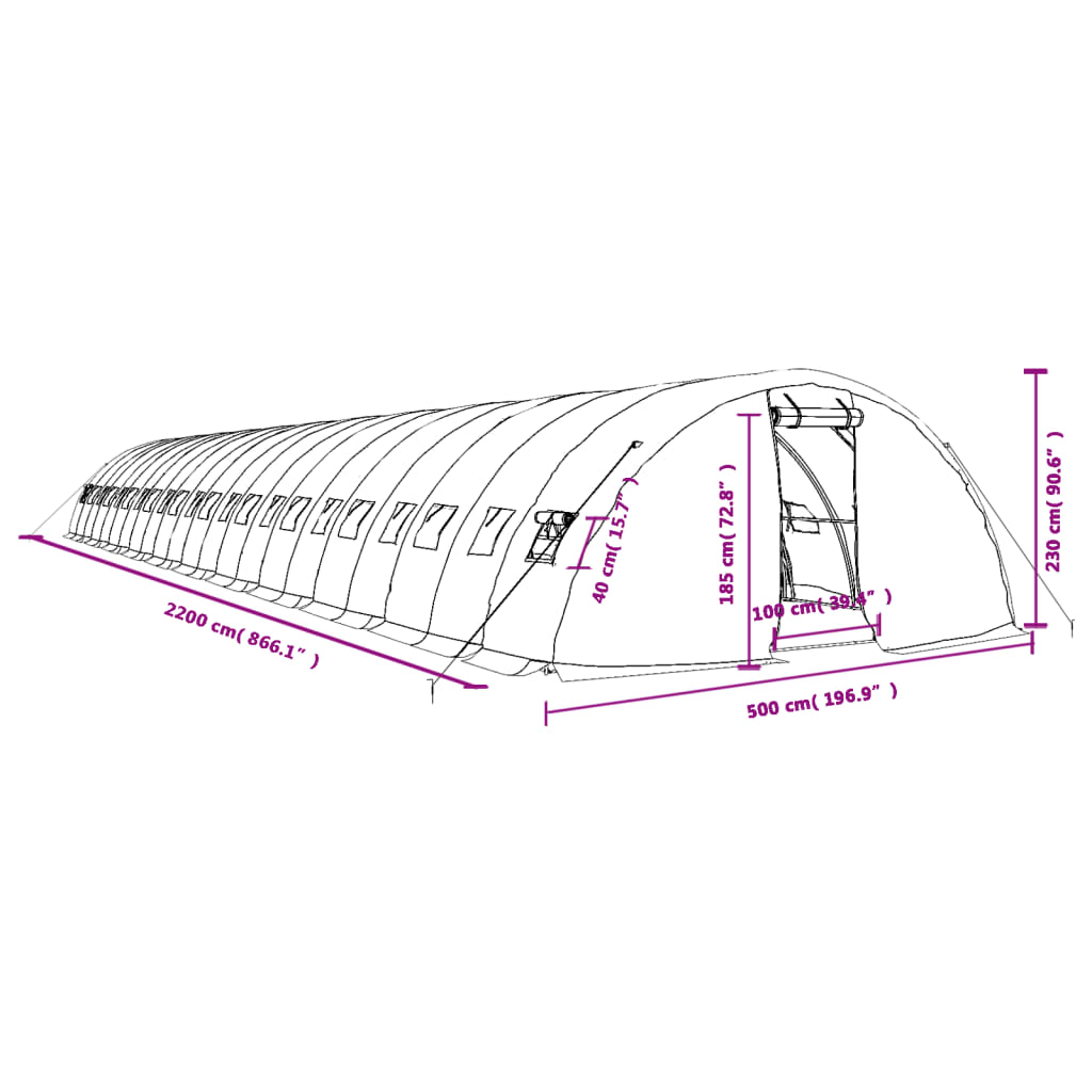 Gewächshaus mit Stahlrahmen Weiß 40 m² 8x5x2,3 m
