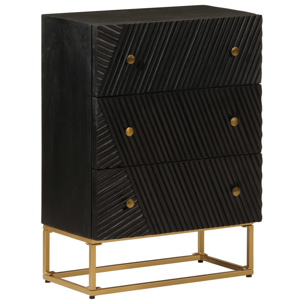 Nachttisch Schwarz 40x30x50 cm Massivholz Mango und Eisen
