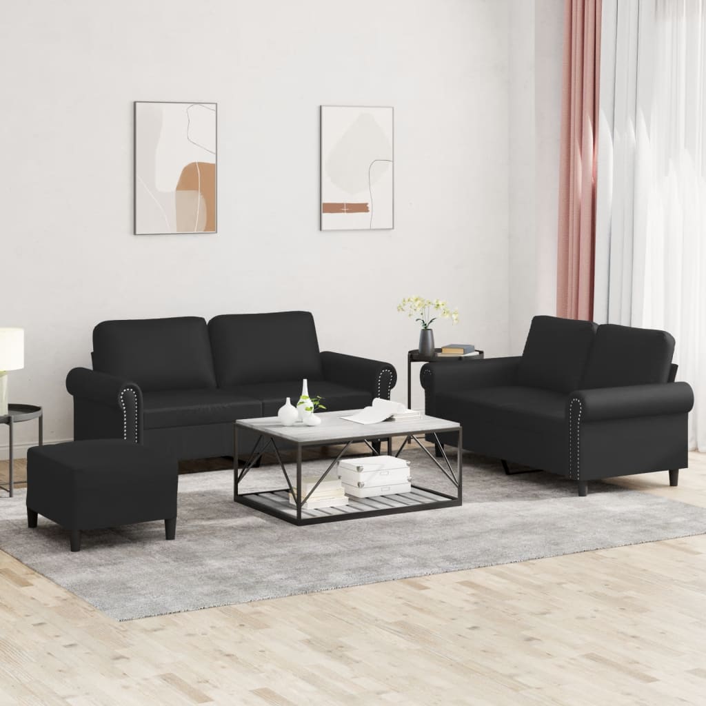 3-tlg. Sofagarnitur mit Kissen Creme Kunstleder