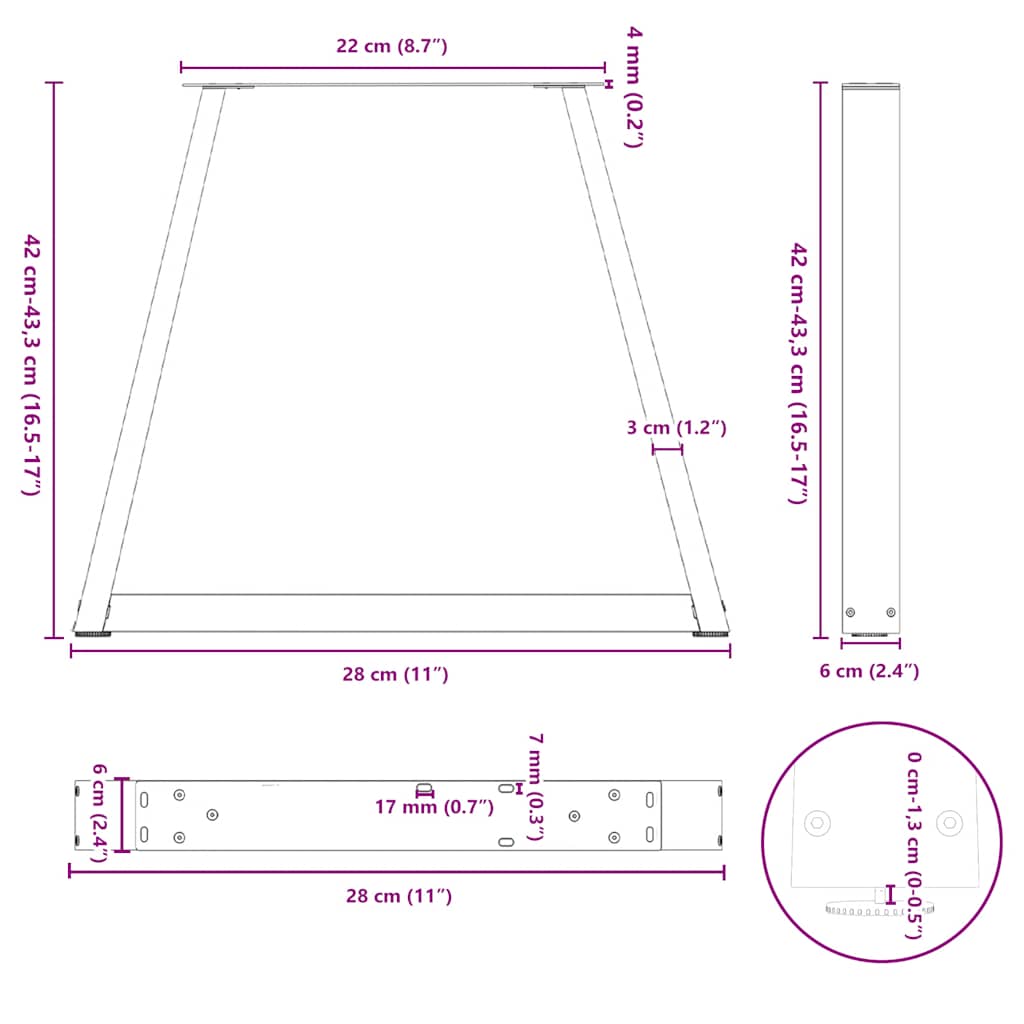 Couchtischbeine V-Form 2 Stück Schwarz 30x(30-31,3) cm Stahl