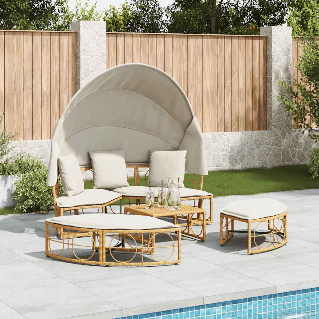 Outdoor-Loungebett mit Dach und Kissen Schwarz Poly Rattan