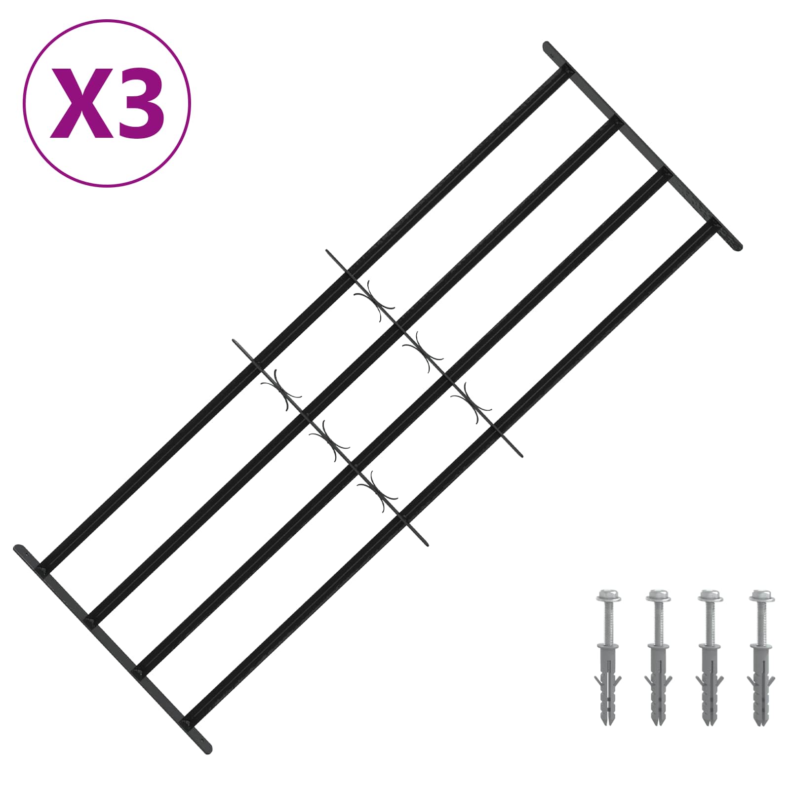 Fenstergitter 76 x 30 cm Pulverbeschichteter Stahl Schwarz