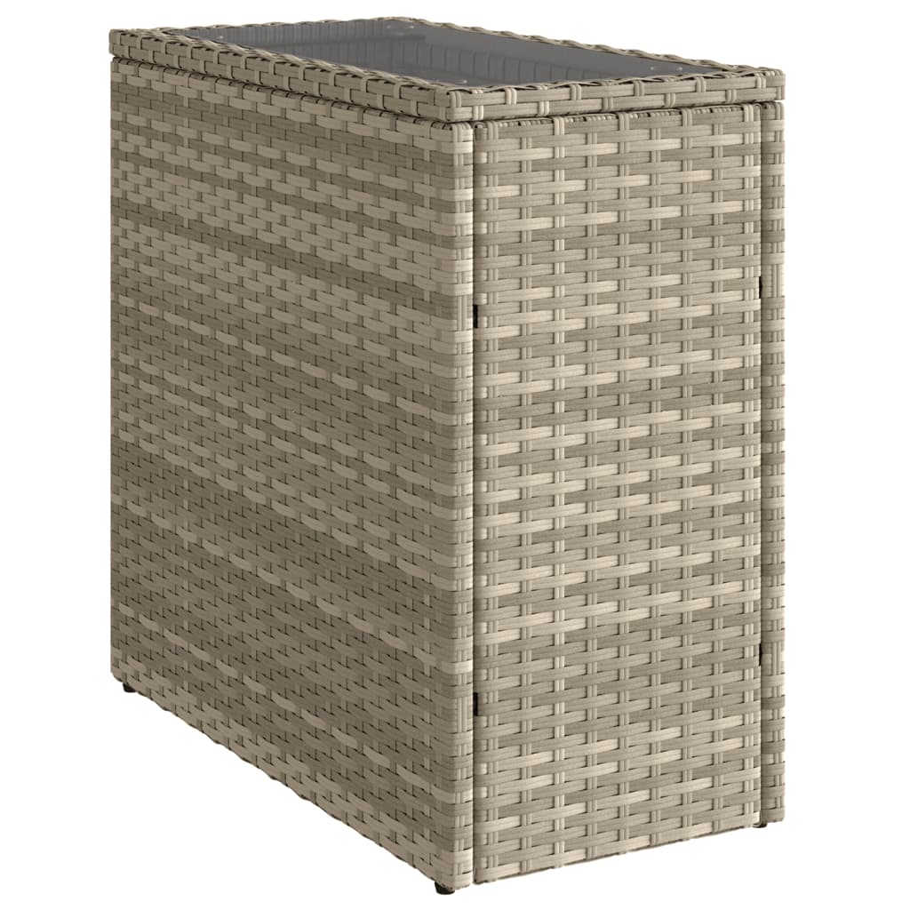 Garten-Beistelltisch mit Glasplatte Schwarz 58x27,5x55cm Rattan