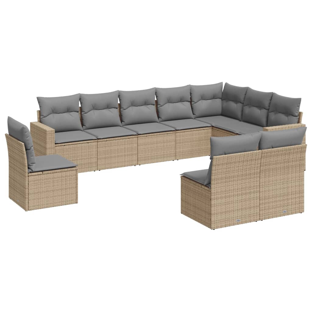10-tlg. Garten-Sofagarnitur mit Kissen Schwarz Poly Rattan