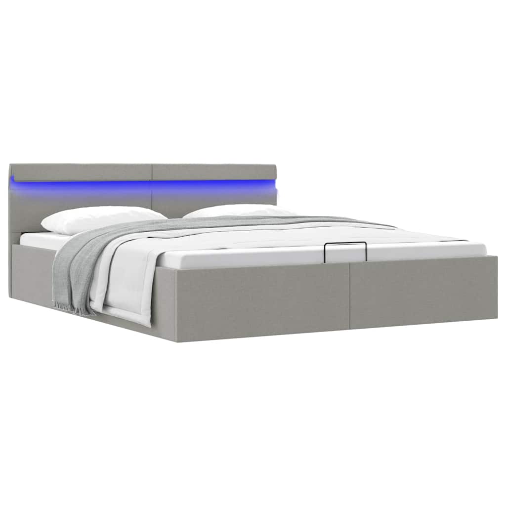 Bett mit Bettkasten Hydraulisch LED Dunkelgrau Stoff 90x200 cm