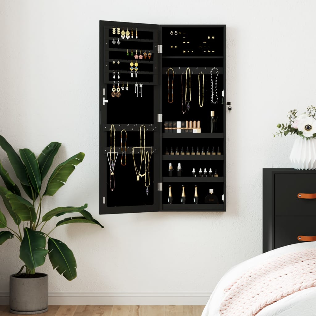 Schmuckschrank mit Spiegel Wandmontage Weiß 37,5x10x106 cm