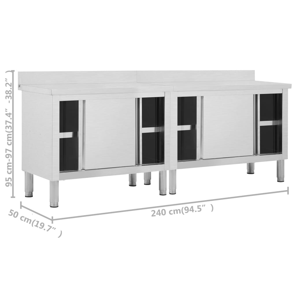 Arbeitsschränke mit Schiebetüren 2 Stk. 200x50x(95-97) cm Edelstahl