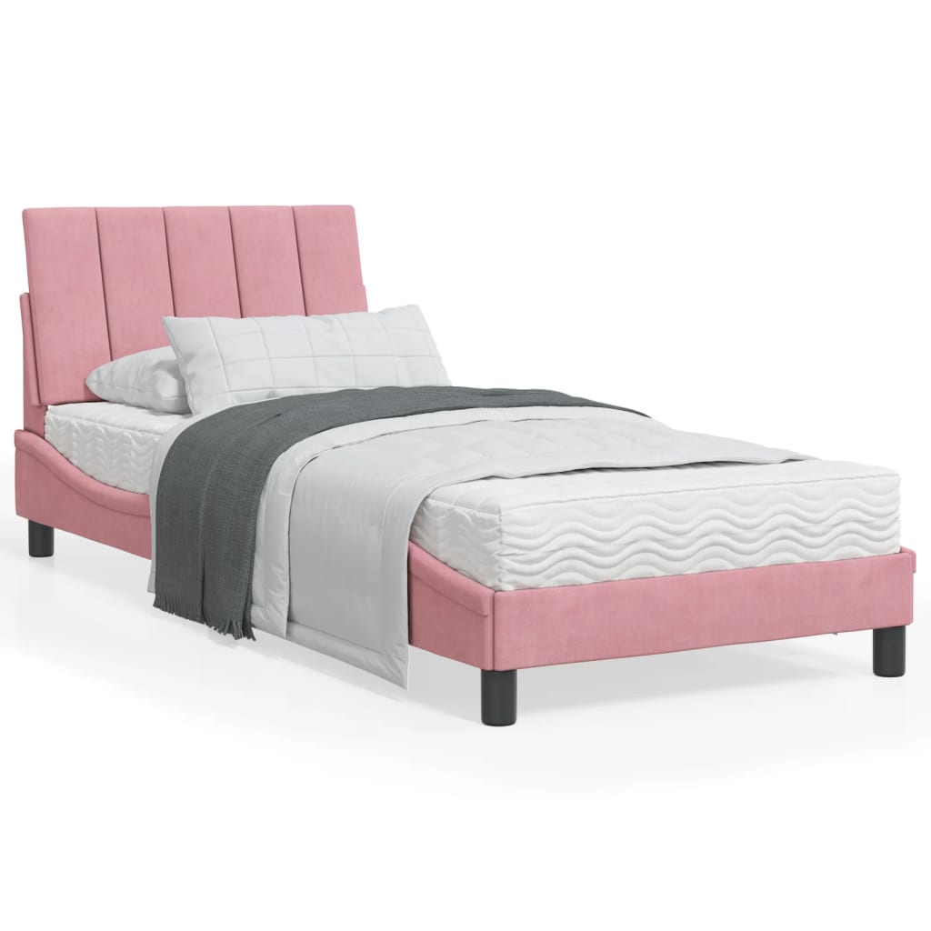 Bett mit Matratze "Hanko" Hellgrau 80x200 cm Samt