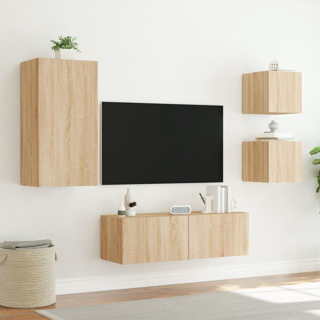 4-tlg. TV-Wohnwand mit LED-Leuchten Weiß
