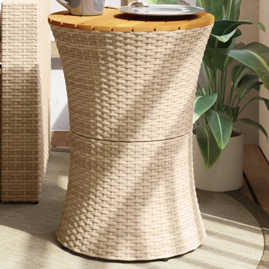 Garten-Beistelltisch Trommelform Schwarz Poly Rattan Massivholz