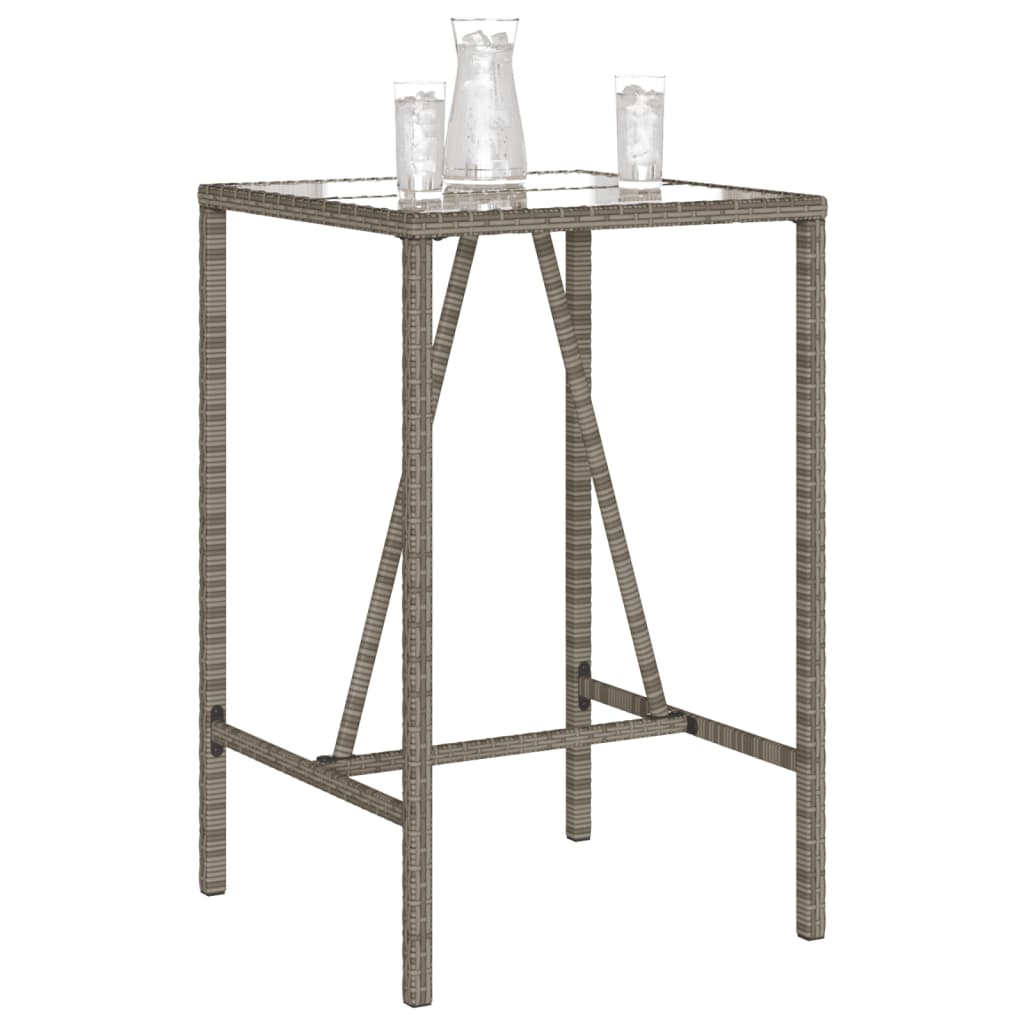Bartisch mit Glasplatte Schwarz 110x70x110 cm Poly Rattan