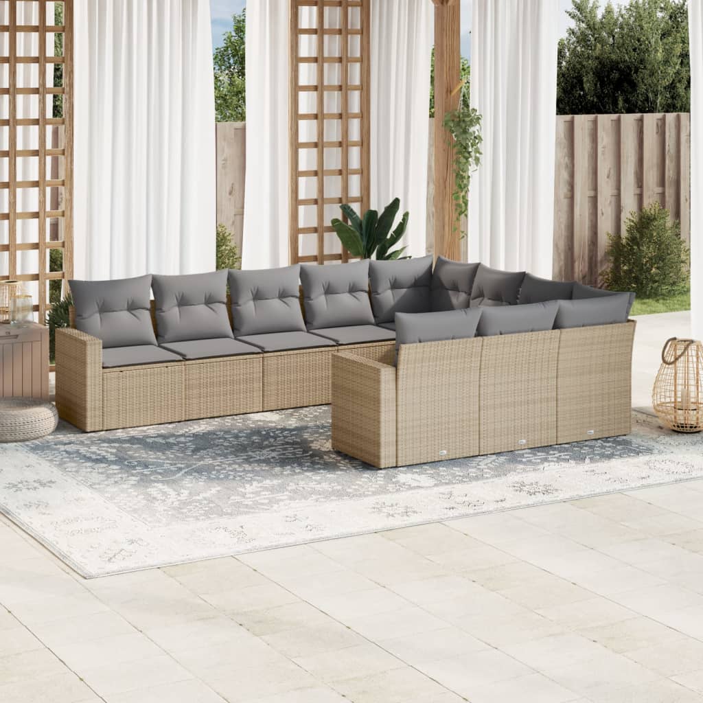 10-tlg. Garten-Sofagarnitur mit Kissen Schwarz Poly Rattan