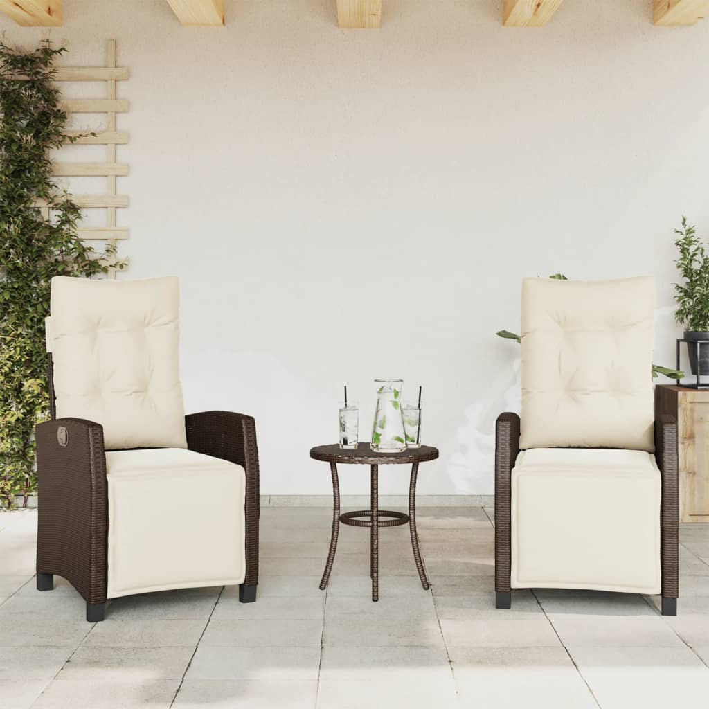 Gartensessel Verstellbar mit Kissen Schwarz Poly Rattan