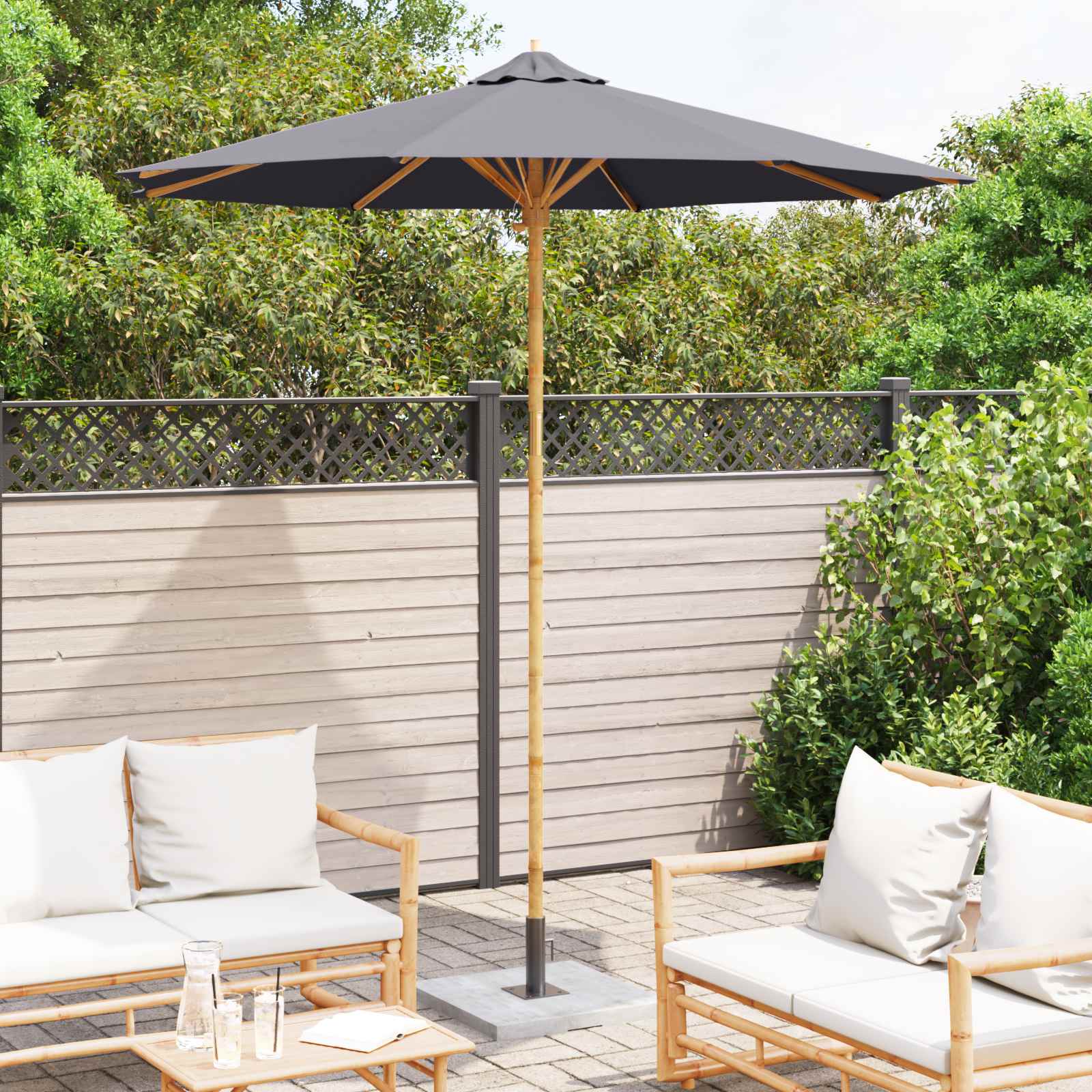 Garten-Sonnenschirm Cremeweiß Ø 150 x 210 cm Bambus