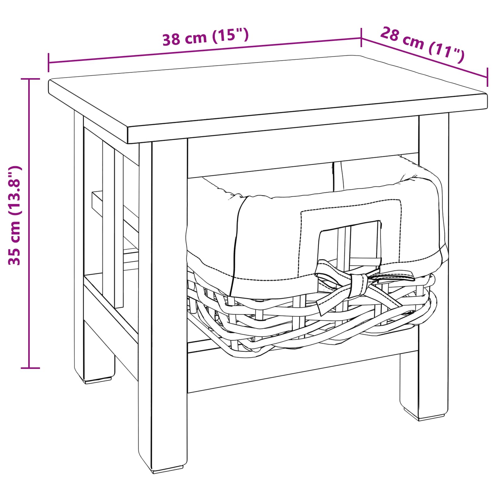 Beistelltisch Braun 38 x 28 x 35 cm Massivholz Mahagoni
