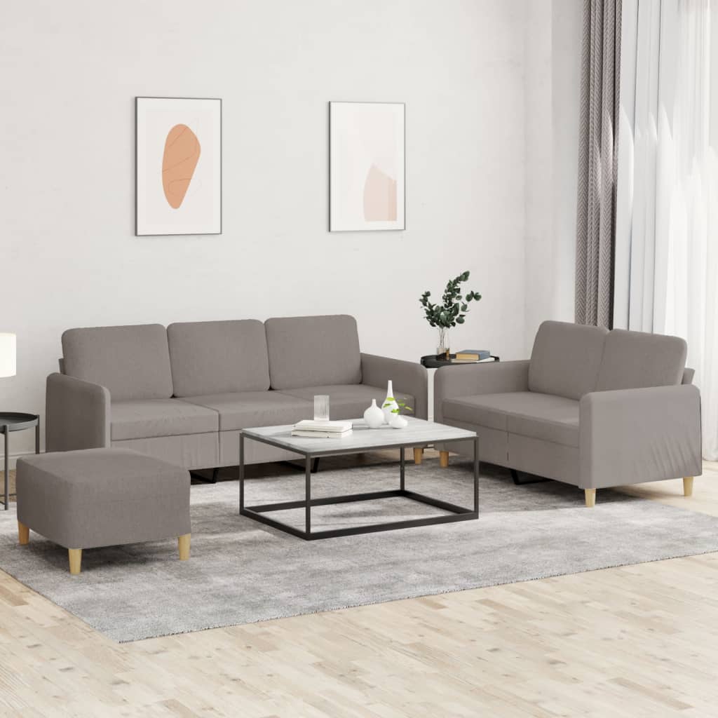 3-tlg. Sofagarnitur mit Kissen Braun Stoff
