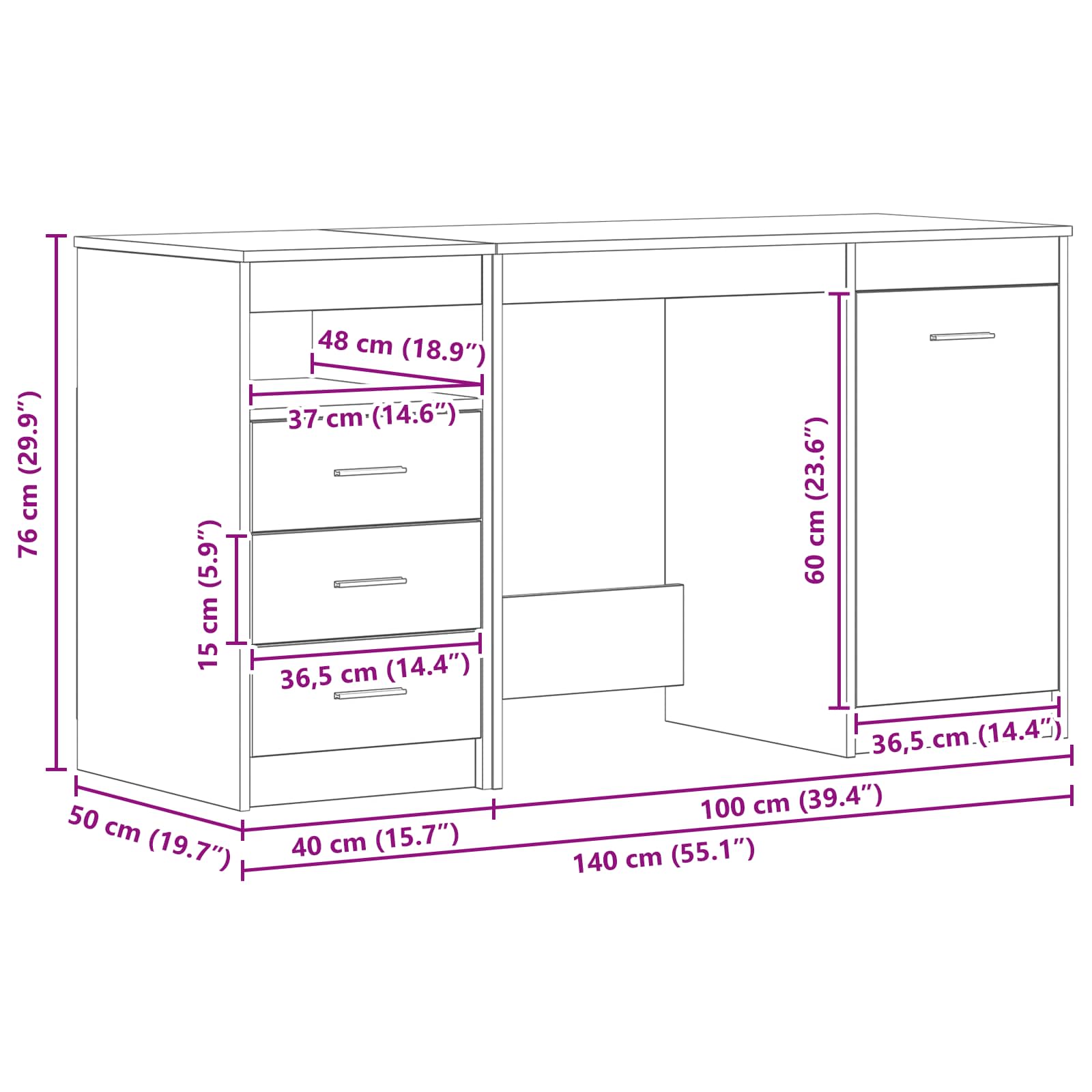 Schreibtisch Weiß 140x50x76 cm Holzwerkstoff
